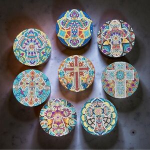 Hand Crafted Mosaic Cross Coaster Set